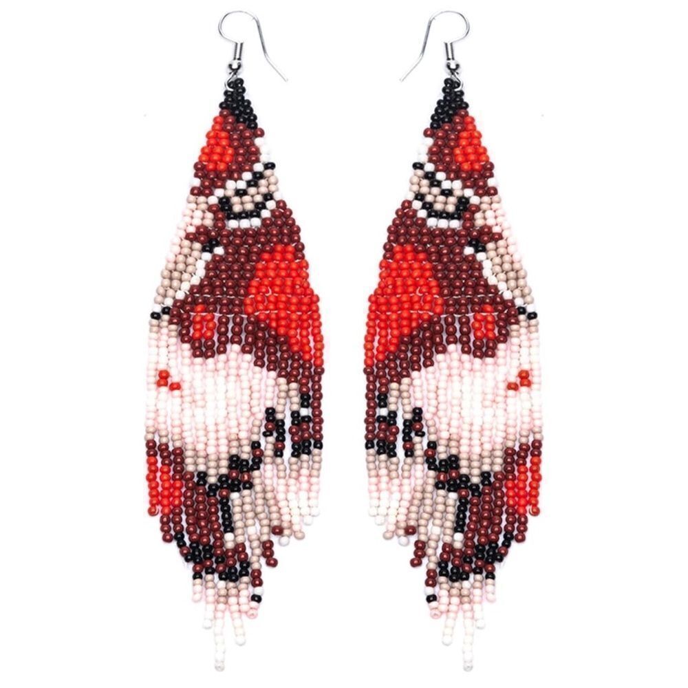 Abstract Bohemian Seed Bead Tassel Dangling Statement French Wire Hook Earrings